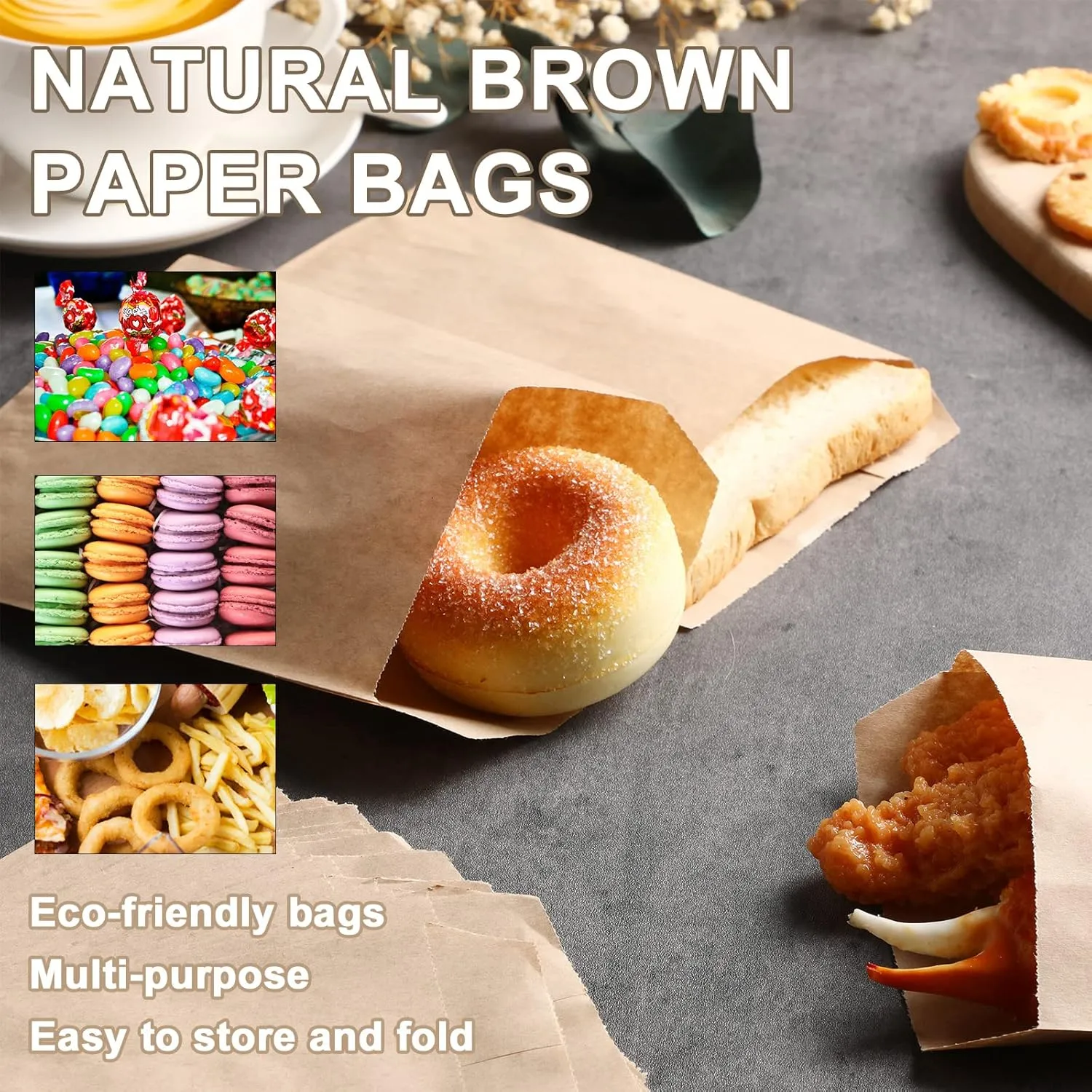 Outus 1000 Pcs Mini Flat Kraft Paper Bags Natural Treat Popcorn Party Favor Silverware Envelope Merchandise Bags for Cookies Desserts Snacks Sandwiches Chocolate Candy (5 x 7 Inch)