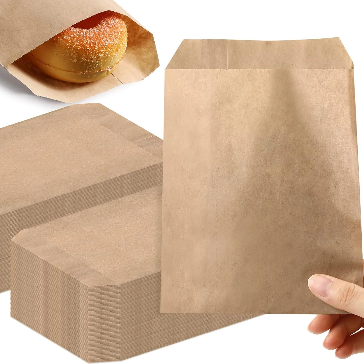 Outus 1000 Pcs Mini Flat Kraft Paper Bags Natural Treat Popcorn Party Favor Silverware Envelope Merchandise Bags for Cookies Desserts Snacks Sandwiches Chocolate Candy (5 x 7 Inch)