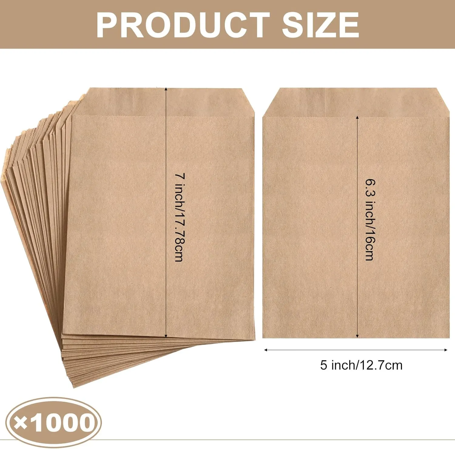 Outus 1000 Pcs Mini Flat Kraft Paper Bags Natural Treat Popcorn Party Favor Silverware Envelope Merchandise Bags for Cookies Desserts Snacks Sandwiches Chocolate Candy (5 x 7 Inch)