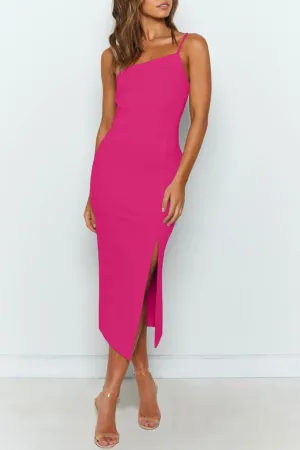 OWIN Women's Adjustable Spaghetti Straps Sleeveless High Waist Split Midi Bodycon Cocktail Party Dress