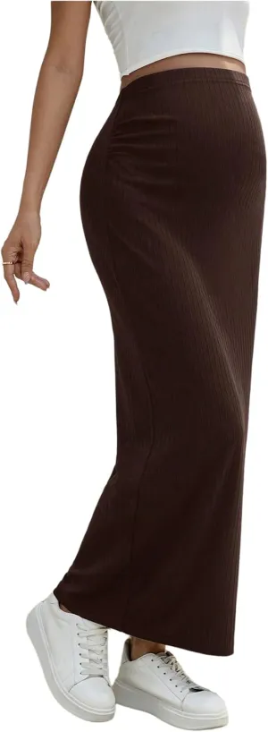 OYOANGLE Women's Maternity High Waist Long Maxi Skirt Casual Solid Adjustable Skirts
