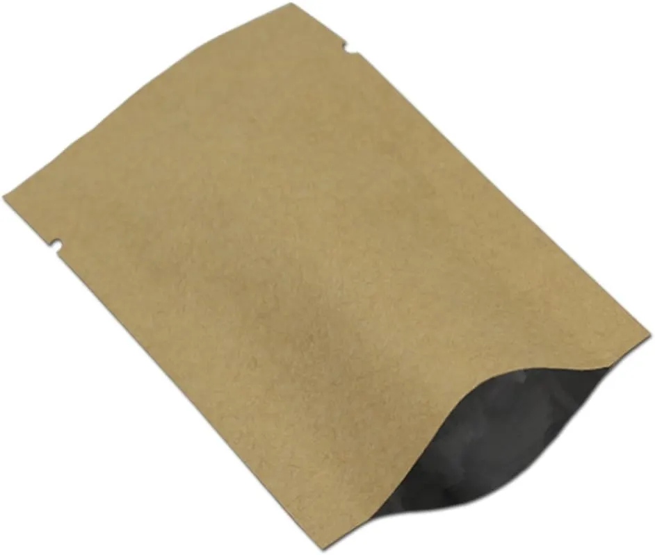 PABCK 100 Pieces 3.1x4.7 inch (Inside Size 2.8x4.3 inch) Inner Mylar Foil Open Top Sealable 5.5mil Kraft Paper Bags Aluminum Foil Vacuum Heat Seal Pouches for Food Storage Bag with Tear Notches