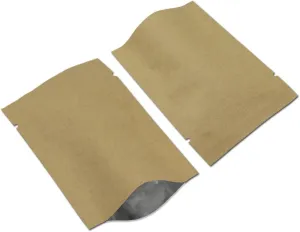 PABCK 100 Pieces 3.1x4.7 inch (Inside Size 2.8x4.3 inch) Inner Mylar Foil Open Top Sealable 5.5mil Kraft Paper Bags Aluminum Foil Vacuum Heat Seal Pouches for Food Storage Bag with Tear Notches