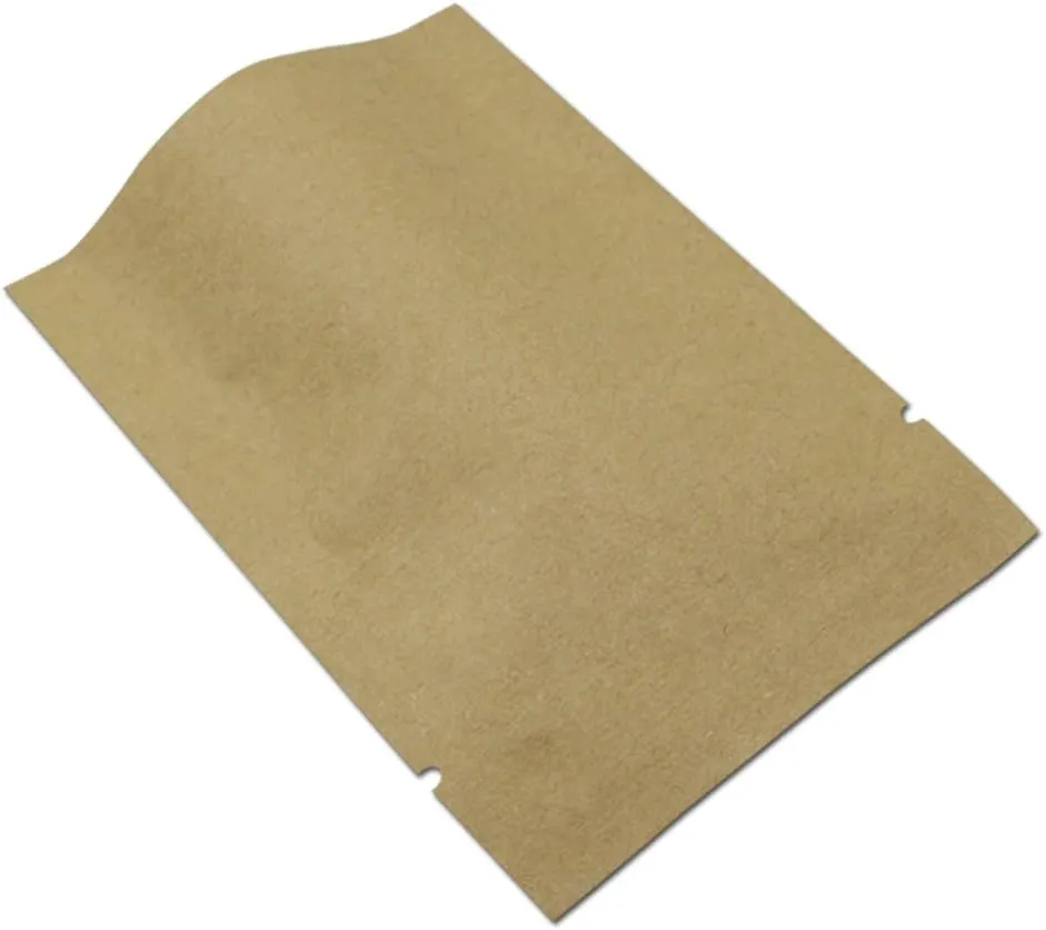 PABCK 100 Pieces 3.1x4.7 inch (Inside Size 2.8x4.3 inch) Inner Mylar Foil Open Top Sealable 5.5mil Kraft Paper Bags Aluminum Foil Vacuum Heat Seal Pouches for Food Storage Bag with Tear Notches