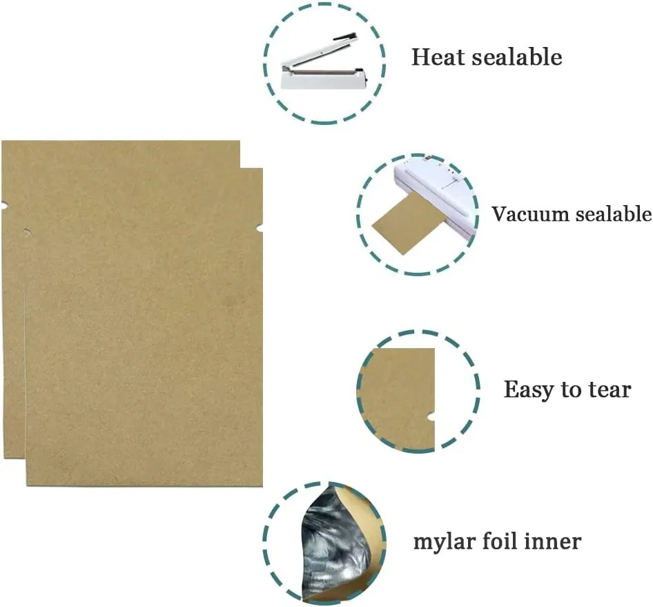 PABCK 200 Pieces 2.4x3.5 inch (Inside Size 2x3.1 inch) Inner Mylar Foil Open Top Sealable 5.5mil Kraft Paper Bags Aluminum Foil Vacuum Heat Seal Pouches for Food Storage Bag with Tear Notch