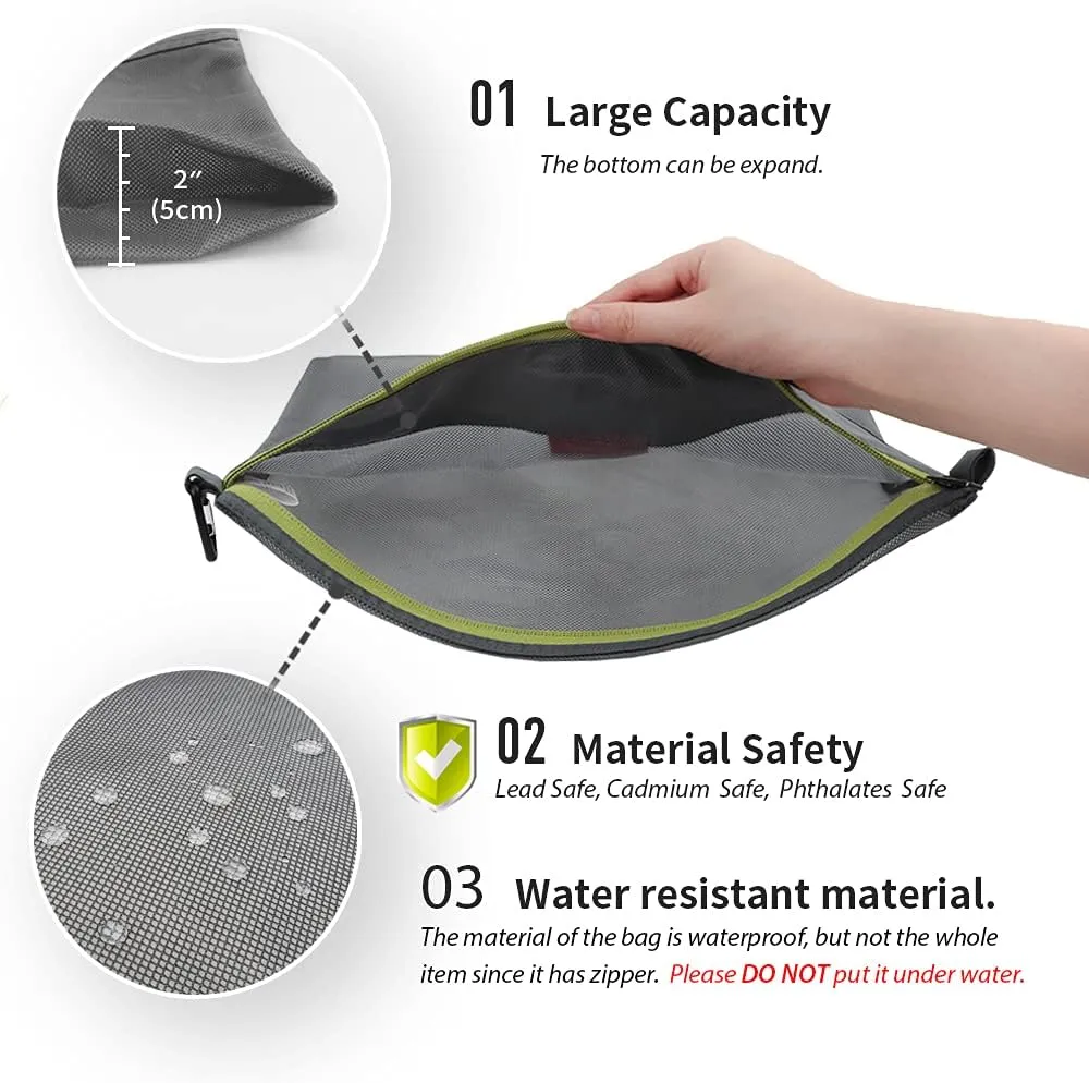 pack all Water-resistant Material Zipper Pouch, Mesh Zipper Bags for Storage, Travel, Office (Gray, Medium)