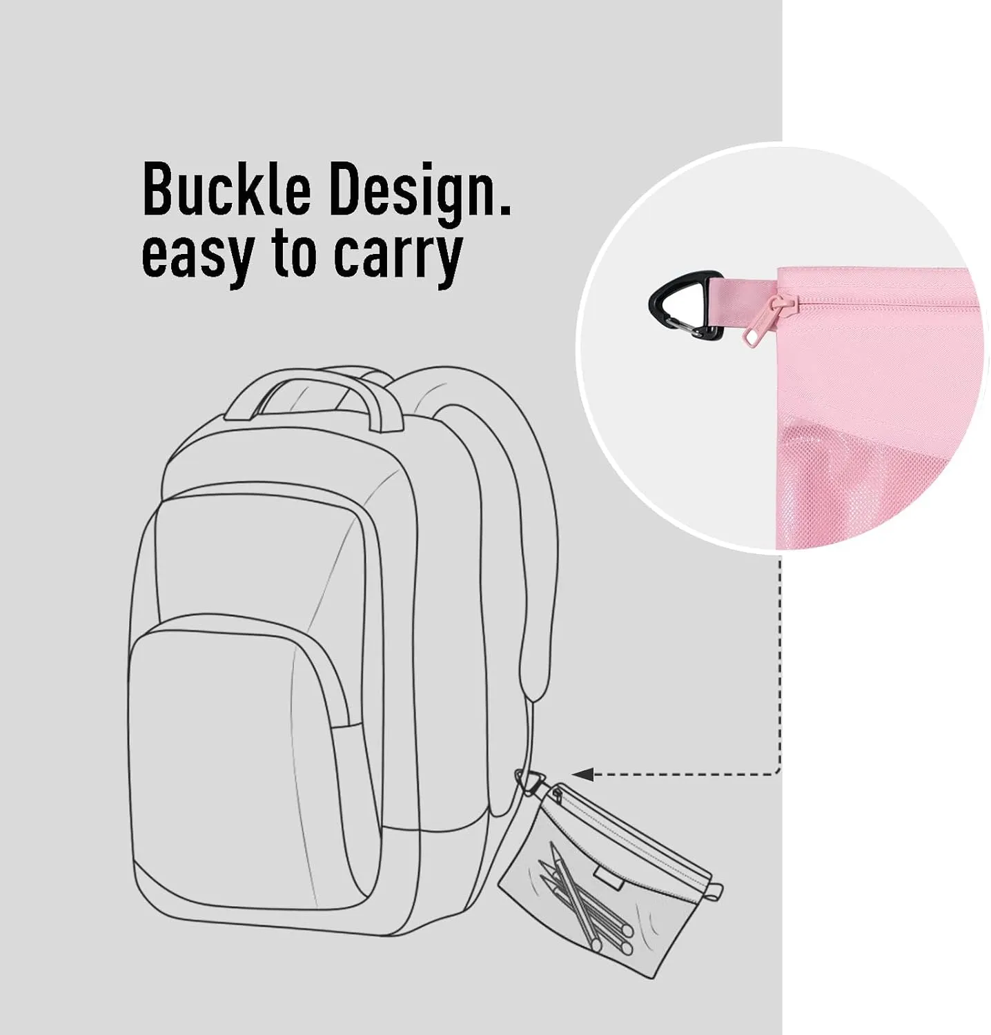 pack all Water-resistant Material Zipper Pouch, Mesh Zipper Bags for Storage, Travel, Office (Pink, Large)
