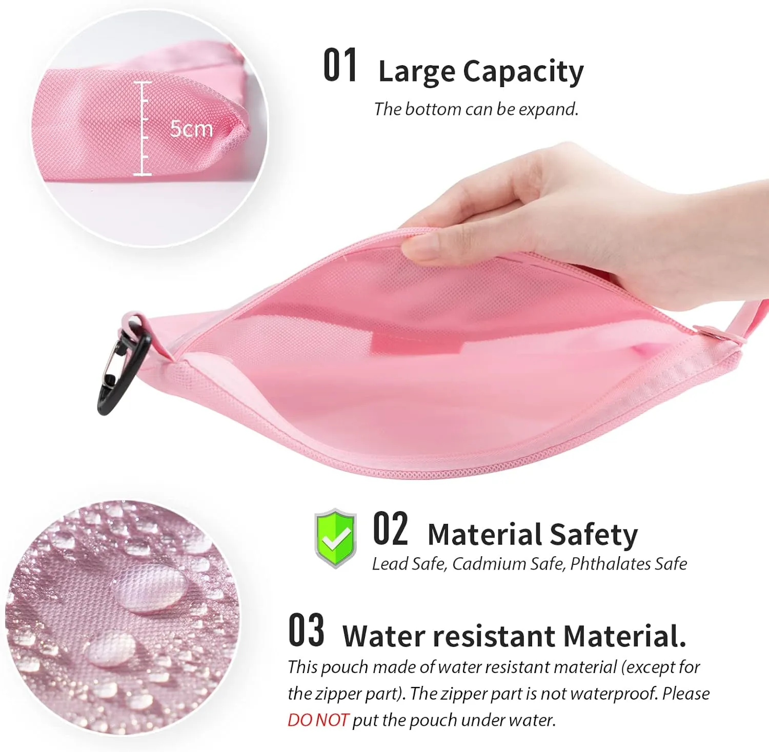 pack all Water-resistant Material Zipper Pouch, Mesh Zipper Bags for Storage, Travel, Office (Pink, Large)