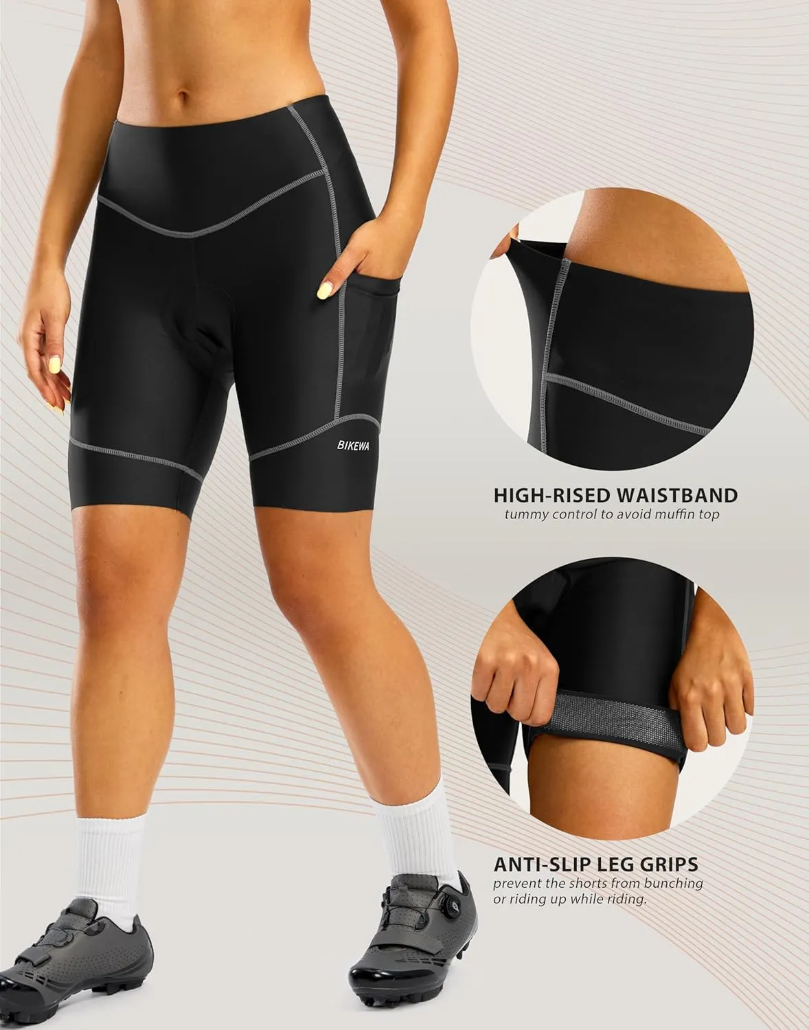 Padded Bike Shorts for Women High Waisted 4D Padding Cycling Bicycle Road Biking Shorts with Pockets