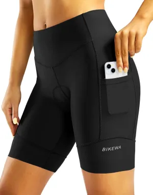 Padded Bike Shorts for Women High Waisted 4D Padding Cycling Bicycle Road Biking Shorts with Pockets