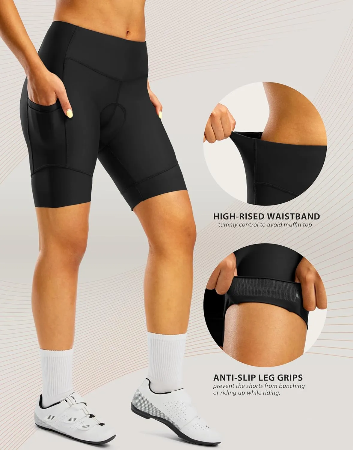 Padded Bike Shorts for Women High Waisted 4D Padding Cycling Bicycle Road Biking Shorts with Pockets