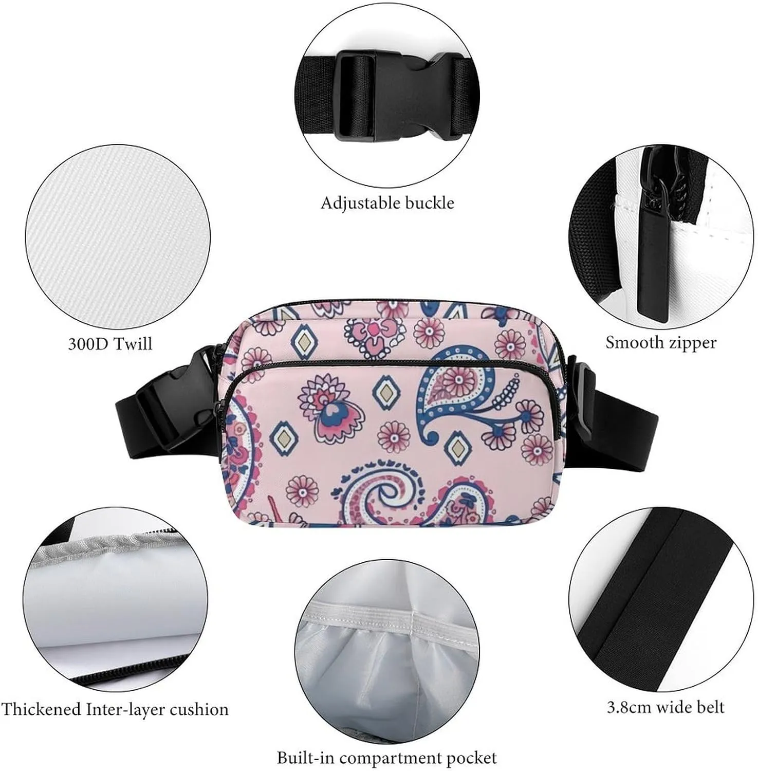 Paisley Large Capacity Portable All Print Waist Bag