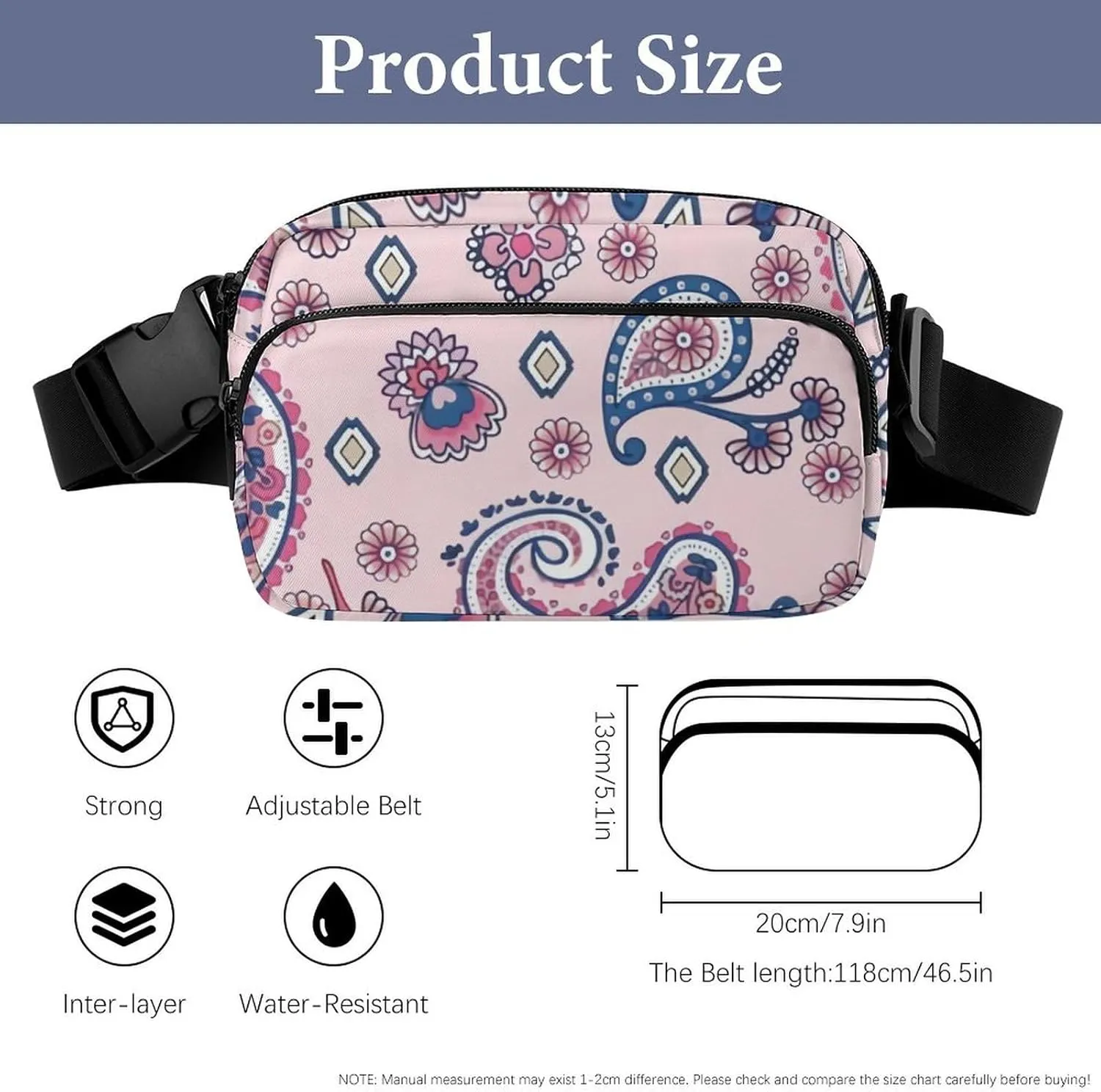 Paisley Large Capacity Portable All Print Waist Bag