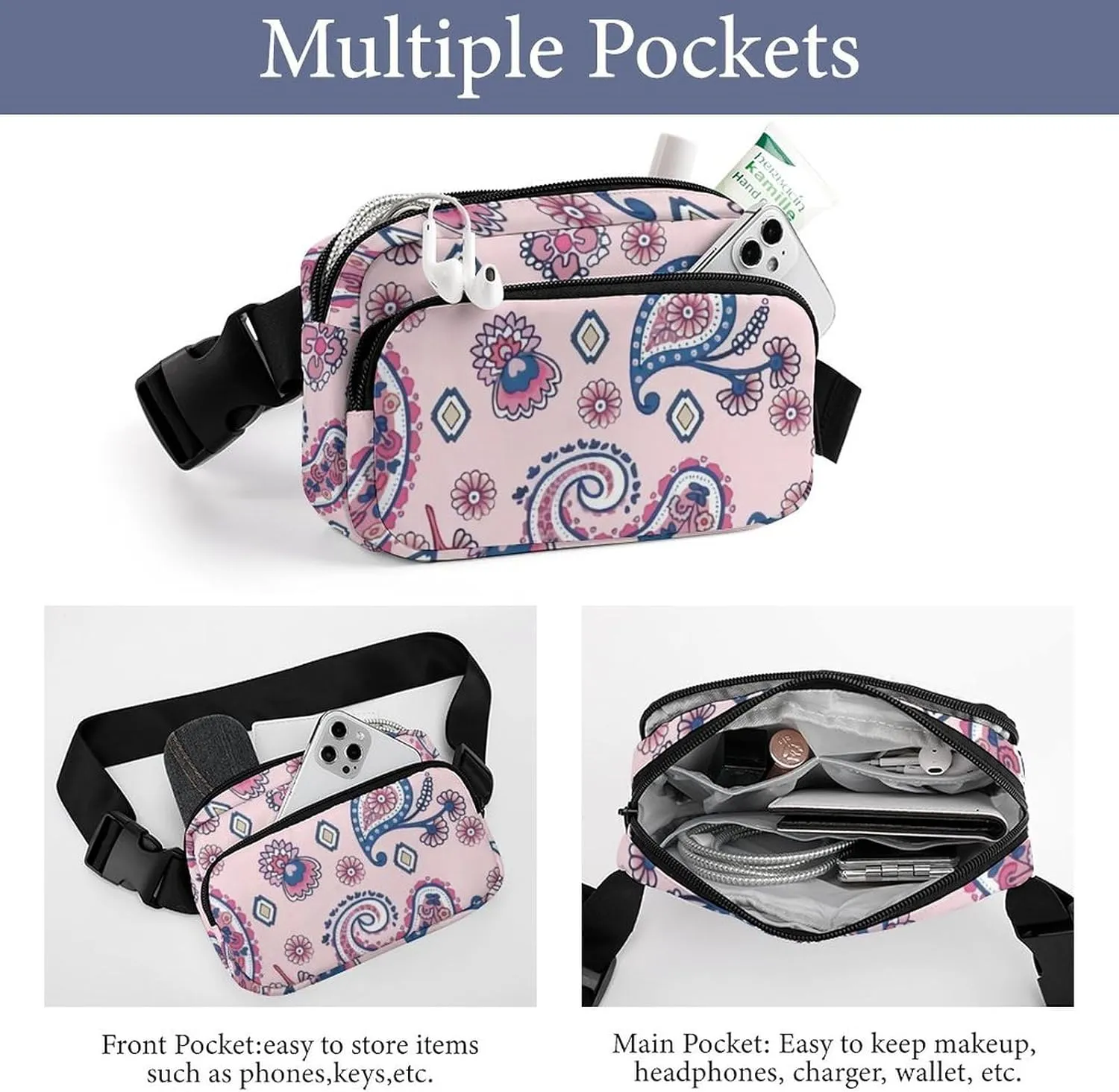 Paisley Large Capacity Portable All Print Waist Bag