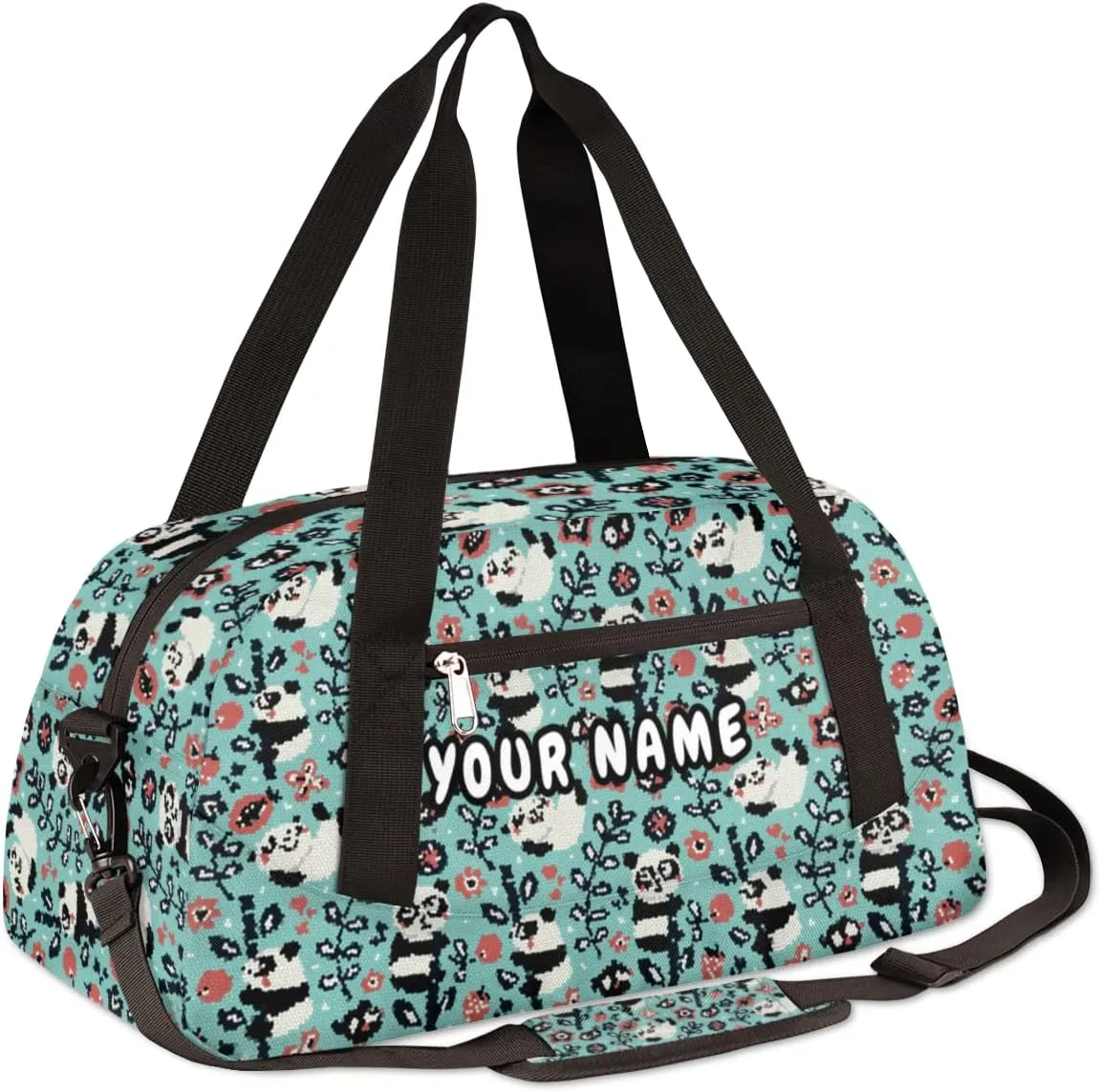 Panda Flower Personalized Kids Duffel Bag for Girls Boys, Panda Debris Custom Name Dance Bag Overnight Small Duffel Bag Carry On Weekend Sports Travel Bag for School Practice Gymnastics Ballet