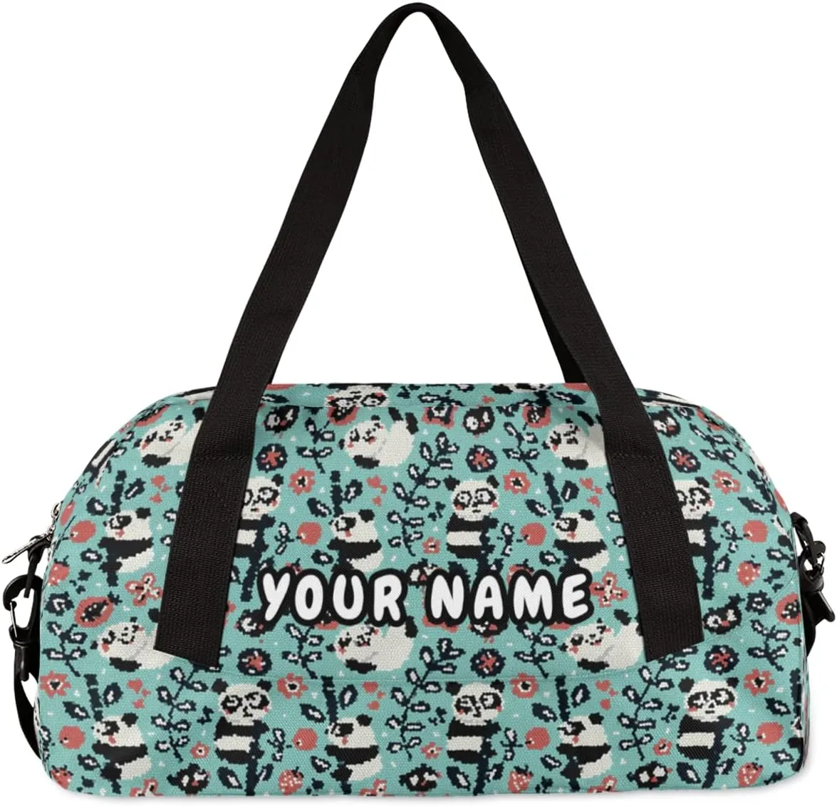 Panda Flower Personalized Kids Duffel Bag for Girls Boys, Panda Debris Custom Name Dance Bag Overnight Small Duffel Bag Carry On Weekend Sports Travel Bag for School Practice Gymnastics Ballet