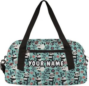 Panda Flower Personalized Kids Duffel Bag for Girls Boys, Panda Debris Custom Name Dance Bag Overnight Small Duffel Bag Carry On Weekend Sports Travel Bag for School Practice Gymnastics Ballet