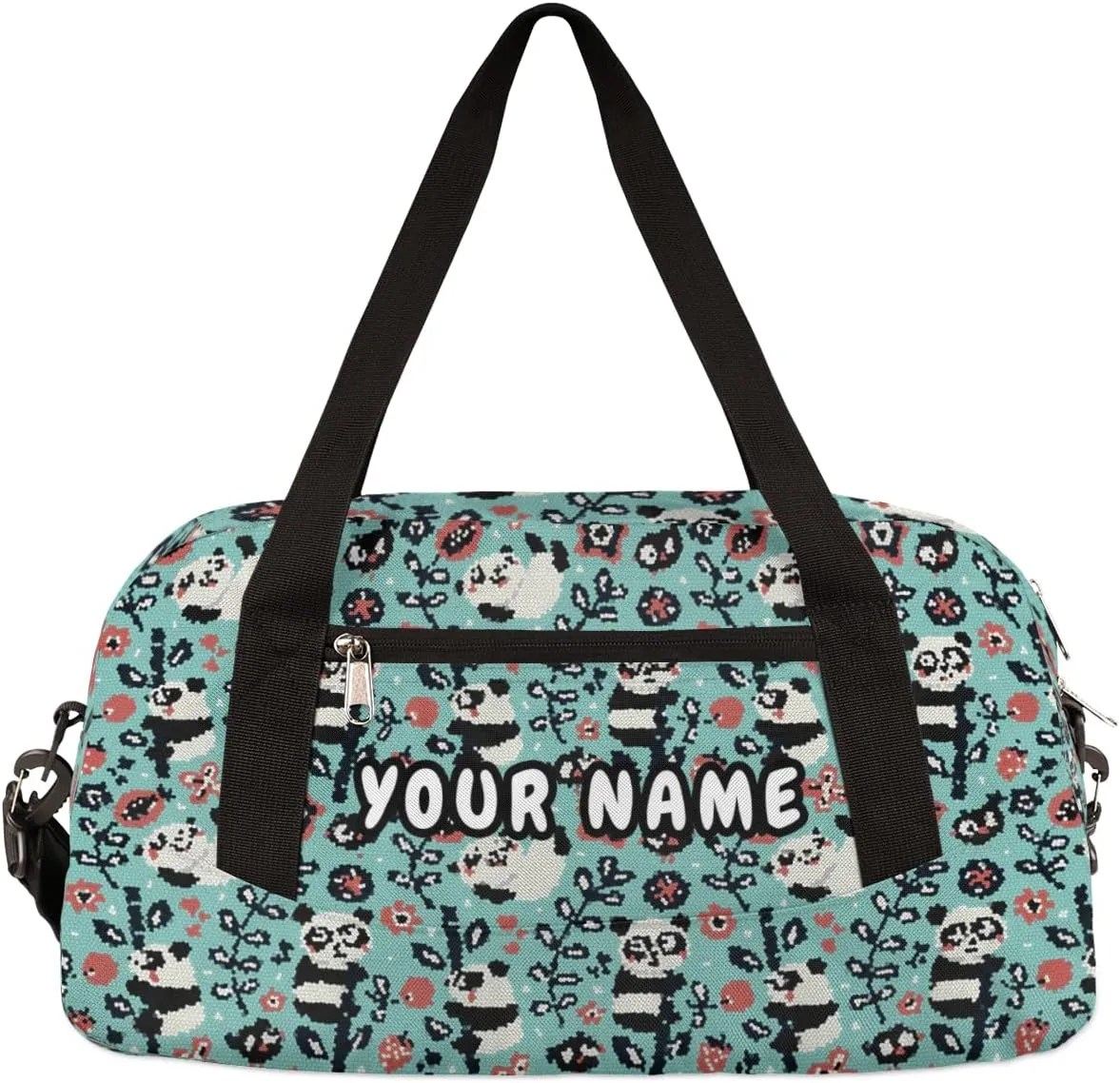 Panda Flower Personalized Kids Duffel Bag for Girls Boys, Panda Debris Custom Name Dance Bag Overnight Small Duffel Bag Carry On Weekend Sports Travel Bag for School Practice Gymnastics Ballet