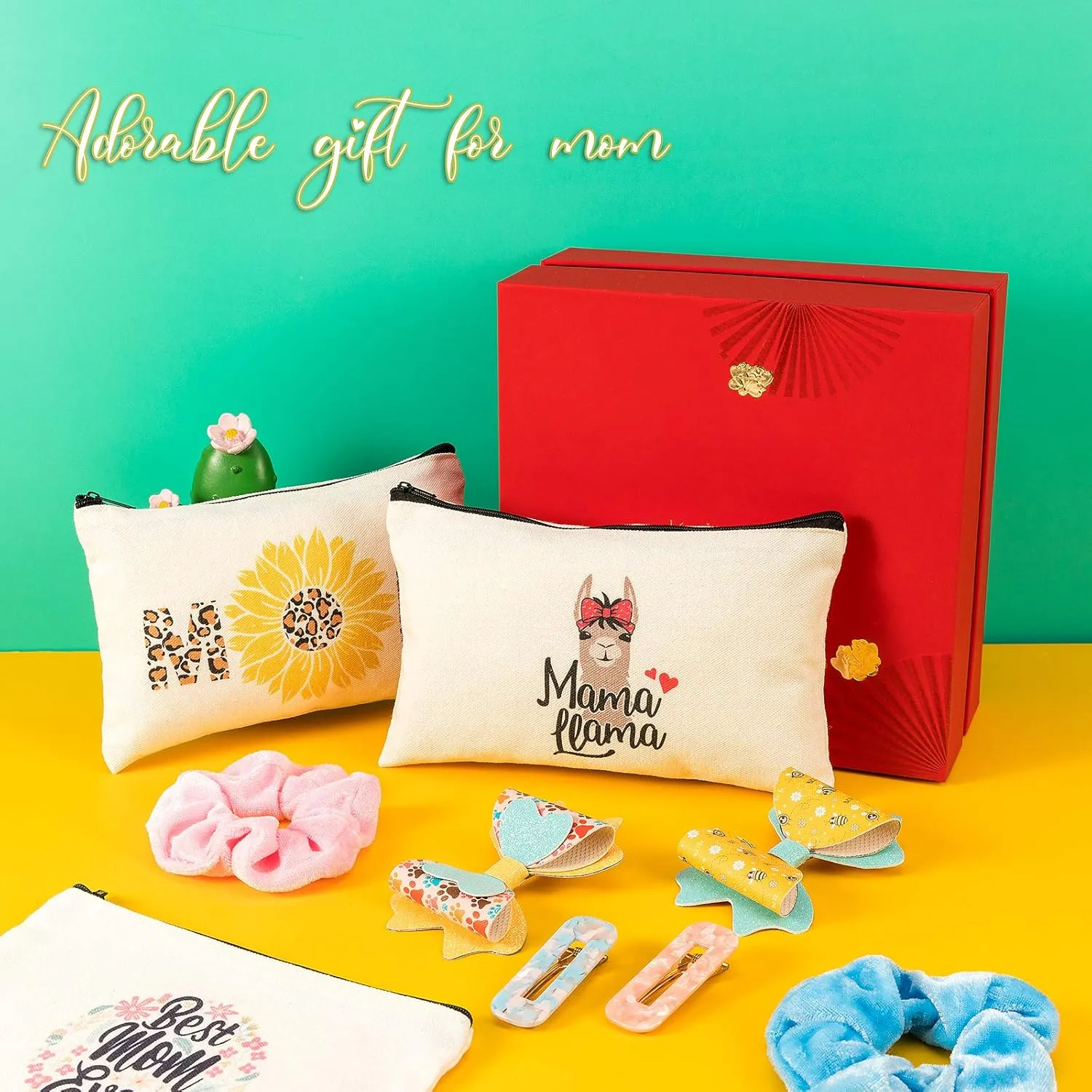 PARBEE 12 Set Mom Makeup Cosmetic Bag Canvas Zipper Pouches Toiletry Case for Mother's Day Gifts Women Birthday Best Mom Ever Mama Bear