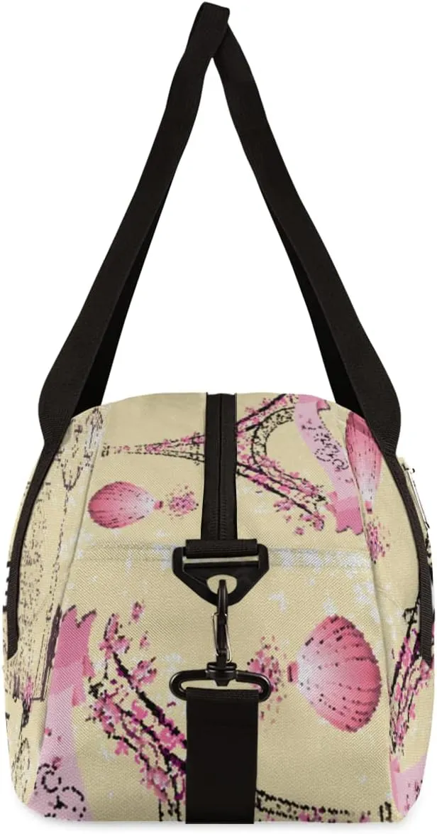 Paris Eiffel Tower Pink Painting Personalized Kids Duffel Bag for Girls, Tower Debris Custom Name Dance Bag Overnight Small Duffel Bag Carry On Weekend Travel Bag for School Practice Gymnastics Ballet