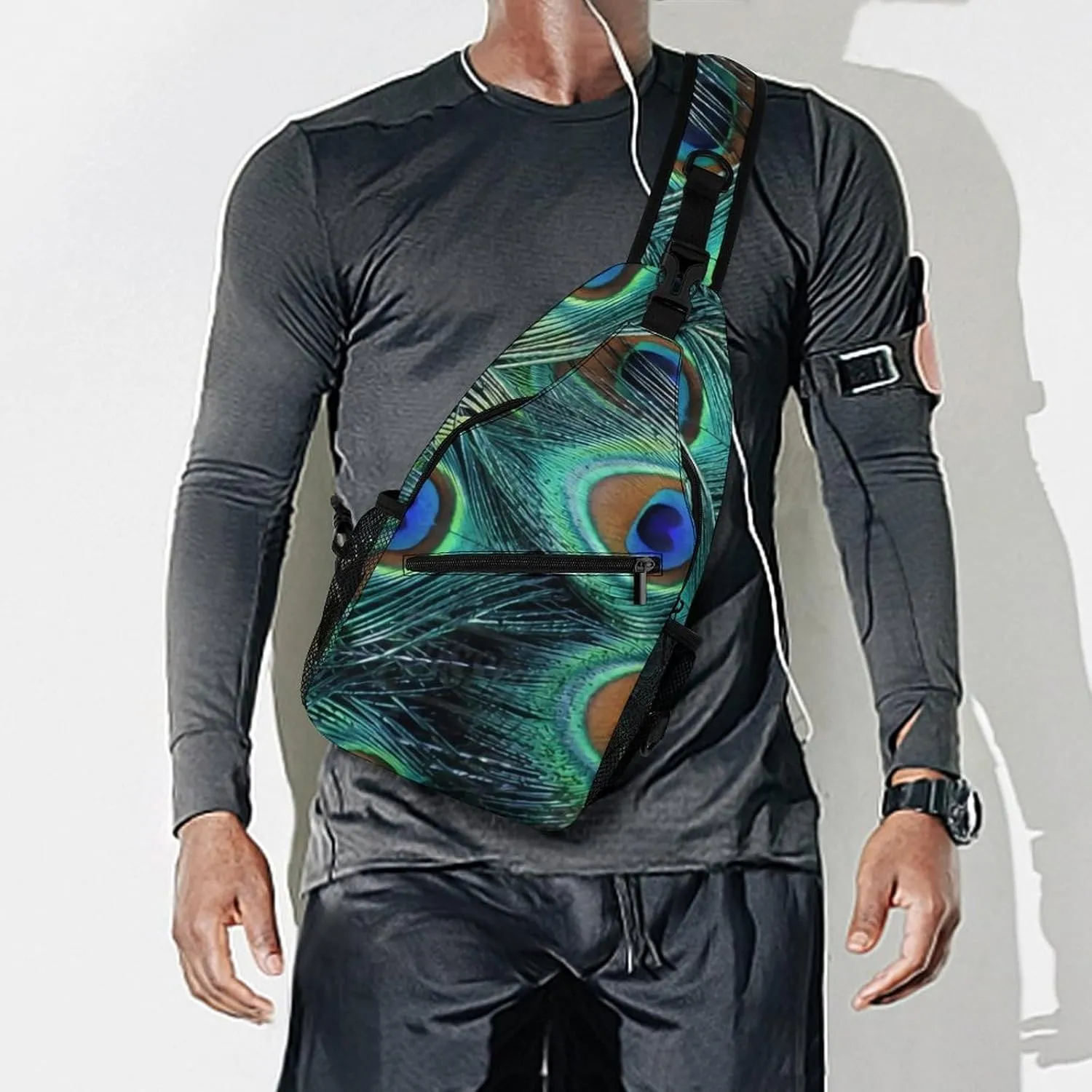 Peacock Feather A Spacious And Large Capacity Portable Adjustable Chest Bag