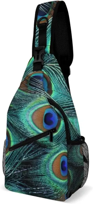 Peacock Feather A Spacious And Large Capacity Portable Adjustable Chest Bag