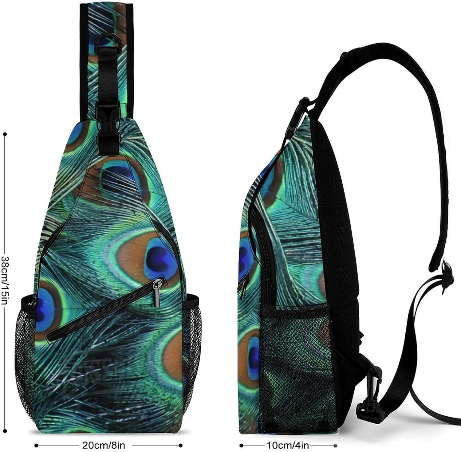 Peacock Feather A Spacious And Large Capacity Portable Adjustable Chest Bag