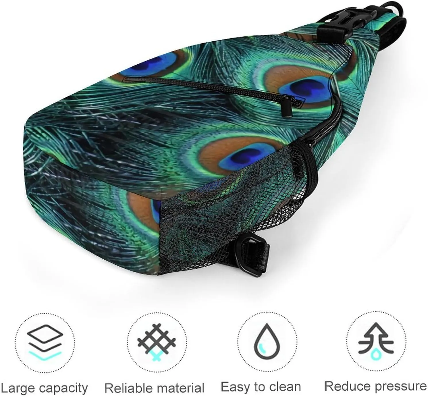 Peacock Feather A Spacious And Large Capacity Portable Adjustable Chest Bag