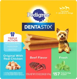 Pedigree Dentastix Toy & Small Breed, Original, Beef Flavor & Fresh Variety Pack, 2.36 lb. Pack