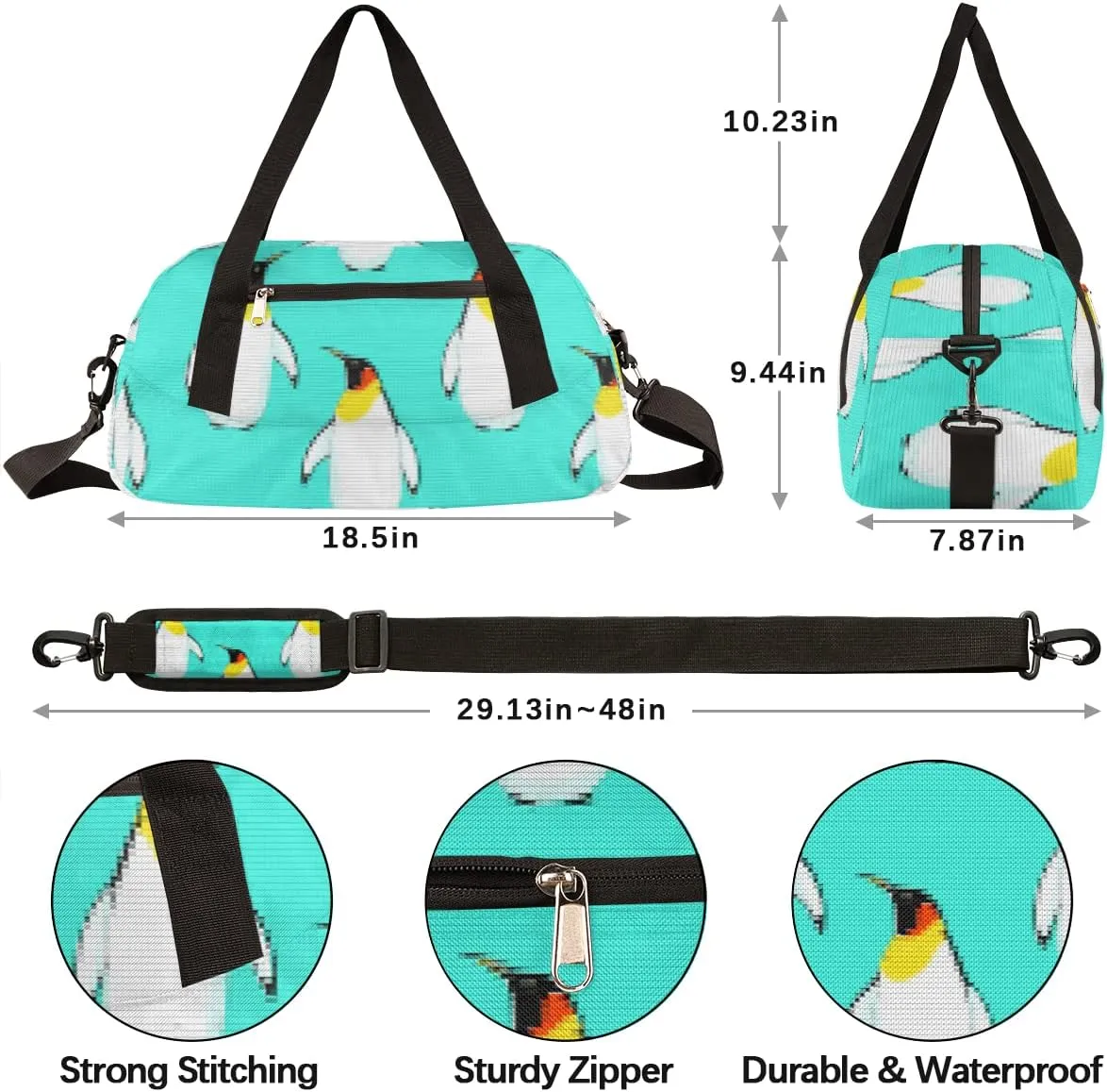 Penguin Animals Kids Duffel Bag for Girls Boys Teens, Penguin Pixel Wind Dance Bag Overnight Small Duffel Bag Carry On Weekend Sports Gym Travel Bag for School Practice Gymnastics Ballet