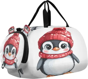 Penguin Kids Overnight Sports Duffel Bags with Shoe Compartment & Wet Pocket Travel Sport Gym Bag for Girls Boys
