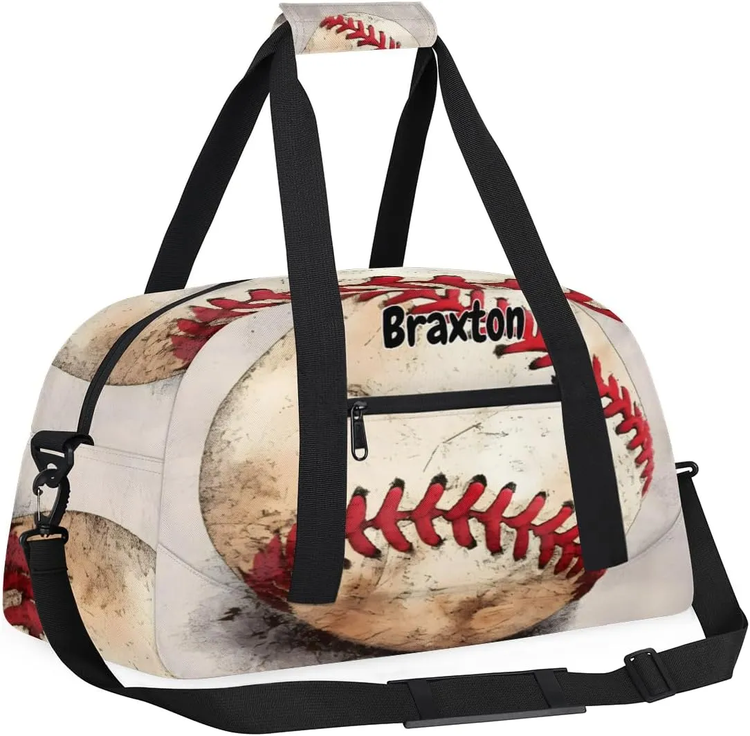 Personalized Baseball Sports Duffel Bag with Name, Men Sport Duffel Gym Training Bag Weekender Bags Athlete Bag Travel Workout Duffel Bag, Retro Baseball