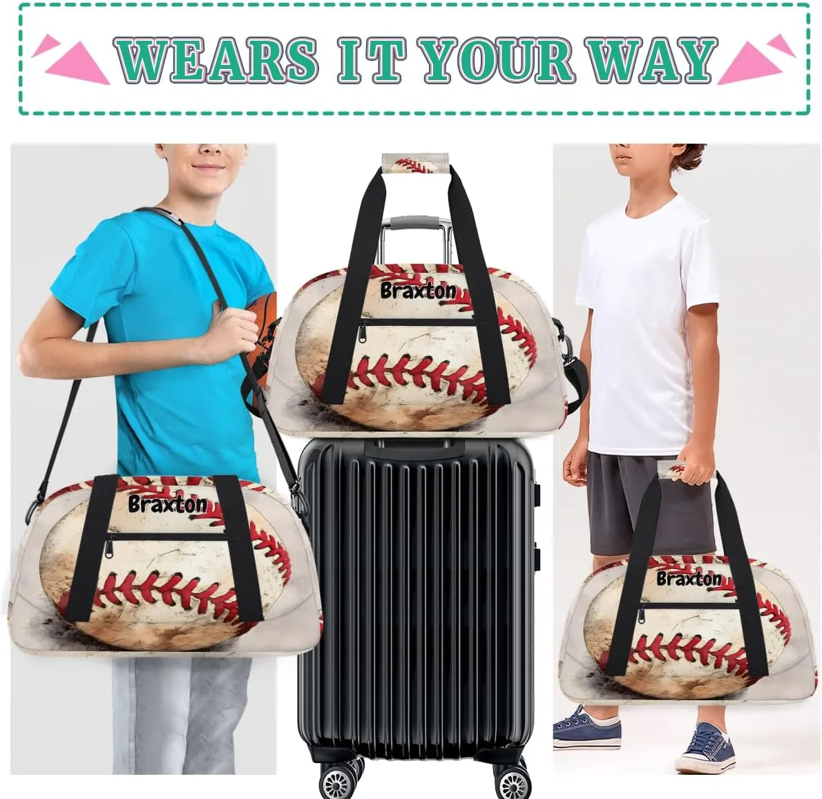 Personalized Baseball Sports Duffel Bag with Name, Men Sport Duffel Gym Training Bag Weekender Bags Athlete Bag Travel Workout Duffel Bag, Retro Baseball