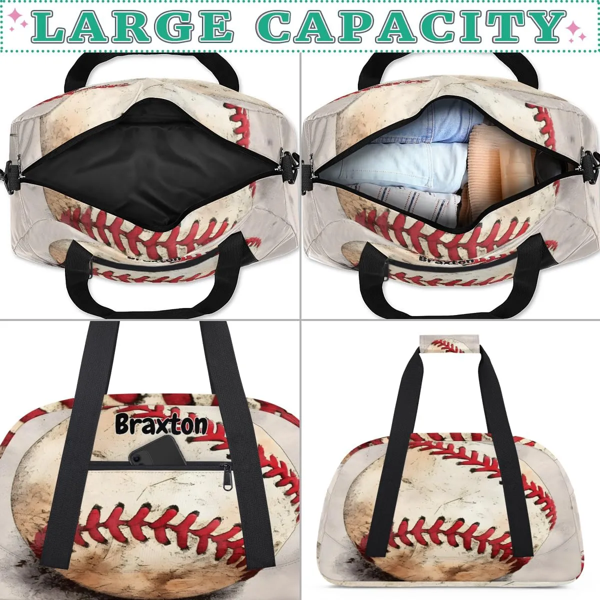 Personalized Baseball Sports Duffel Bag with Name, Men Sport Duffel Gym Training Bag Weekender Bags Athlete Bag Travel Workout Duffel Bag, Retro Baseball