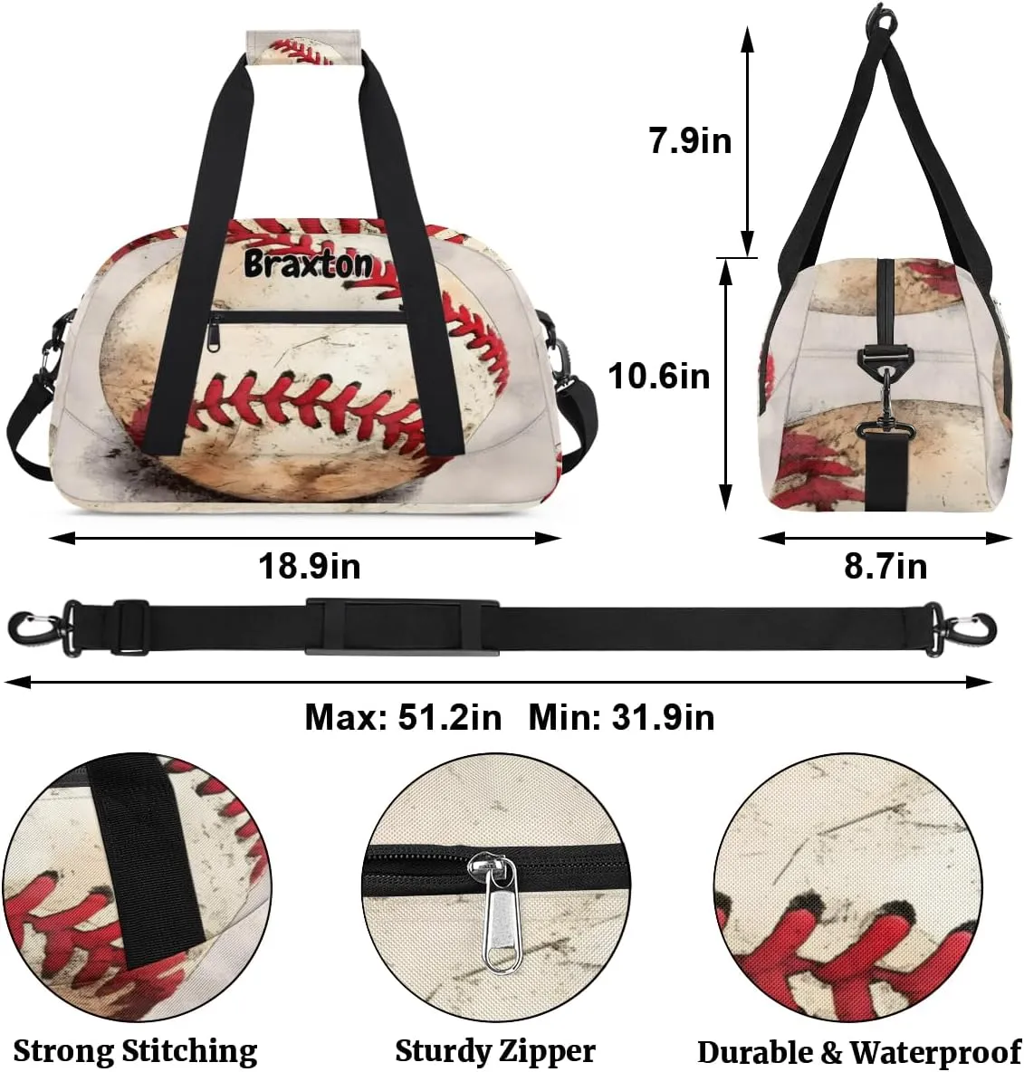 Personalized Baseball Sports Duffel Bag with Name, Men Sport Duffel Gym Training Bag Weekender Bags Athlete Bag Travel Workout Duffel Bag, Retro Baseball