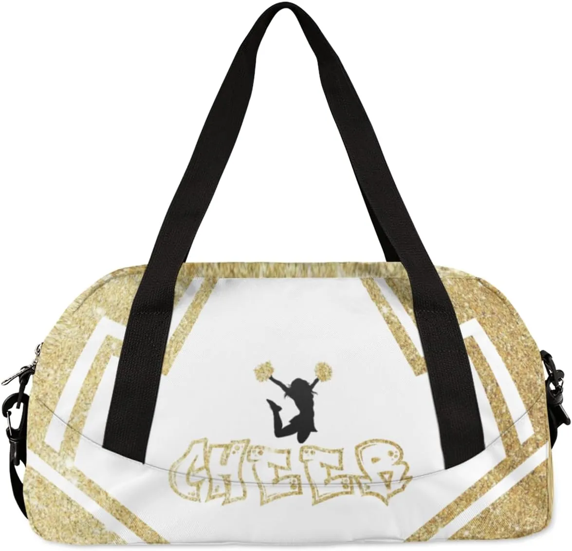 Personalized Cheerleader Bag for Girls Kids, Custom Dance Bag Overnight Small Duffel Bag Carry On Weekend Sports Travel Bag for School Practice Gymnastics Ballet, Cheer Gold Glitter