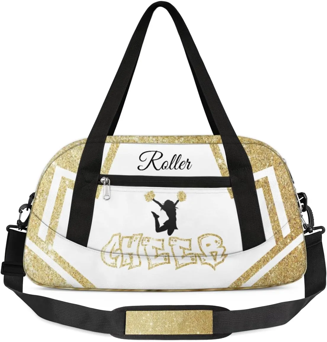Personalized Cheerleader Bag for Girls Kids, Custom Dance Bag Overnight Small Duffel Bag Carry On Weekend Sports Travel Bag for School Practice Gymnastics Ballet, Cheer Gold Glitter