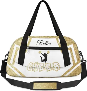 Personalized Cheerleader Bag for Girls Kids, Custom Dance Bag Overnight Small Duffel Bag Carry On Weekend Sports Travel Bag for School Practice Gymnastics Ballet, Cheer Gold Glitter