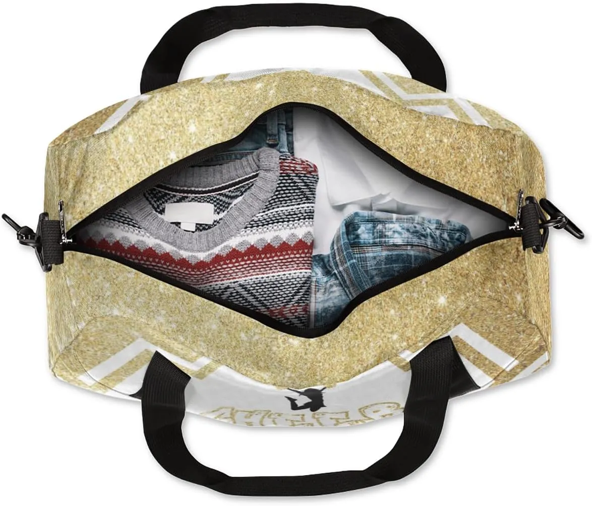 Personalized Cheerleader Bag for Girls Kids, Custom Dance Bag Overnight Small Duffel Bag Carry On Weekend Sports Travel Bag for School Practice Gymnastics Ballet, Cheer Gold Glitter