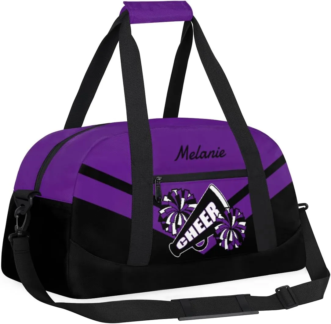 Personalized Cheerleader Bag for Girls Kids, Custom Gym Bag Overnight Small Duffel Bag with Padded Handles Carry On Weekend Sports Travel Bag for School Practice, Cheerleader Purple
