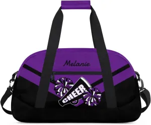 Personalized Cheerleader Bag for Girls Kids, Custom Gym Bag Overnight Small Duffel Bag with Padded Handles Carry On Weekend Sports Travel Bag for School Practice, Cheerleader Purple