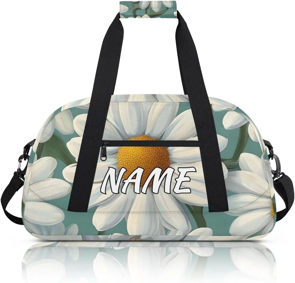 Personalized Custom Gym Bag for Women Men Carry on Daisies Flowers Travel Duffel Tote Minimalist Floral Overnight Workout Weekender Bag