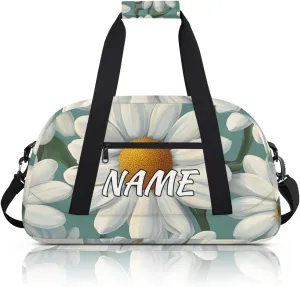 Personalized Custom Gym Bag for Women Men Carry on Daisies Flowers Travel Duffel Tote Minimalist Floral Overnight Workout Weekender Bag