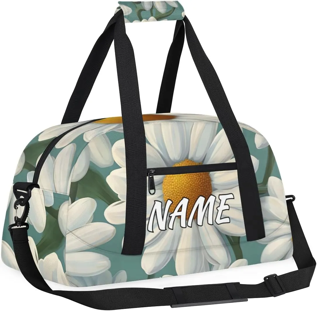 Personalized Custom Gym Bag for Women Men Carry on Daisies Flowers Travel Duffel Tote Minimalist Floral Overnight Workout Weekender Bag