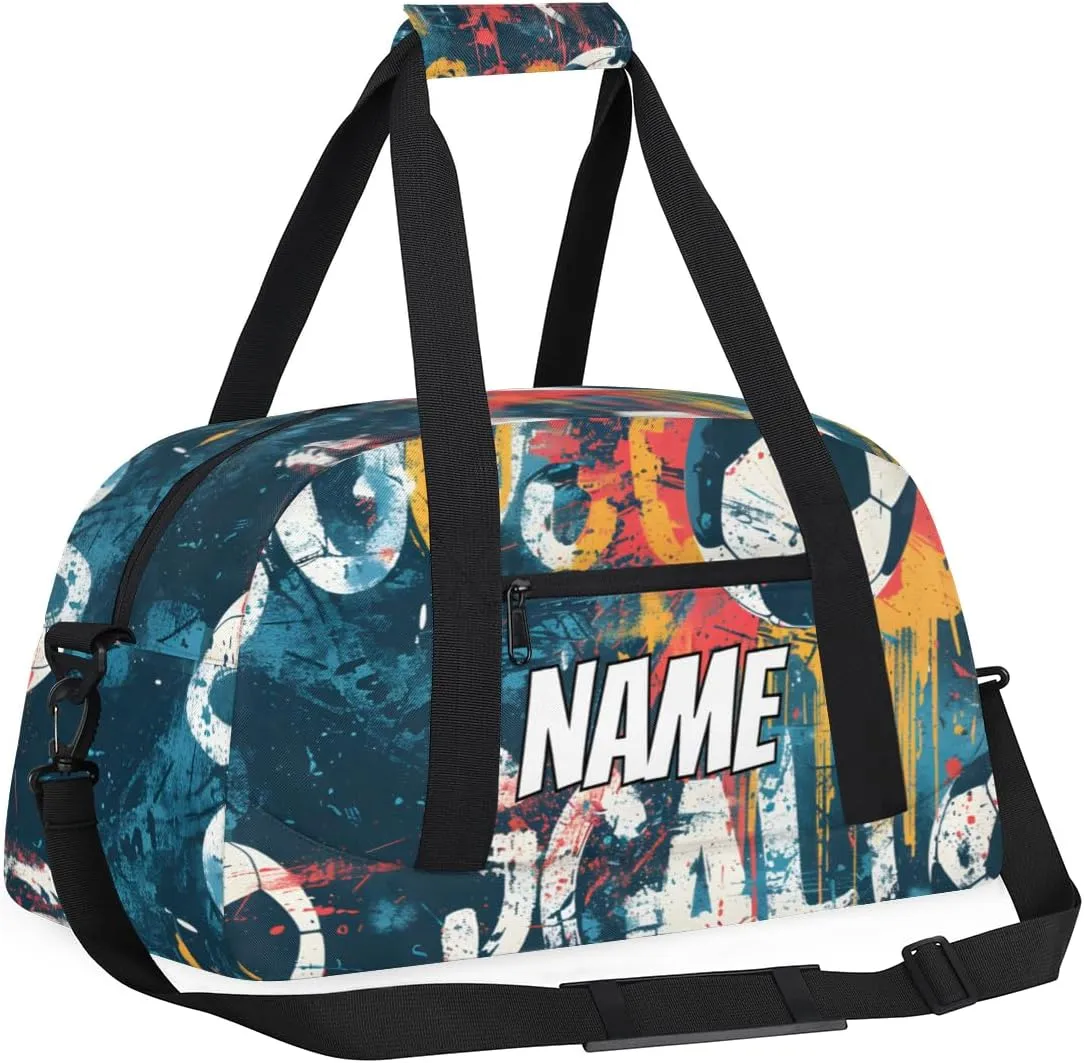Personalized Custom Gym Bag for Women Men Carry on Football Sports Travel Duffel Tote Doodle Background Overnight Workout Weekender Bag
