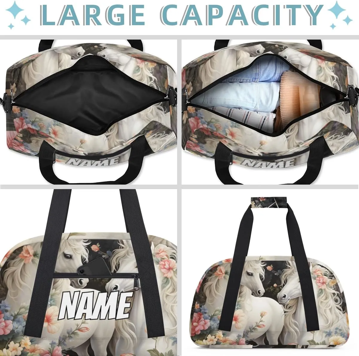 Personalized Custom Gym Bag for Women Men Carry on Forest Unicorn Travel Duffel Tote Romantic Flowers Overnight Workout Weekender Bag