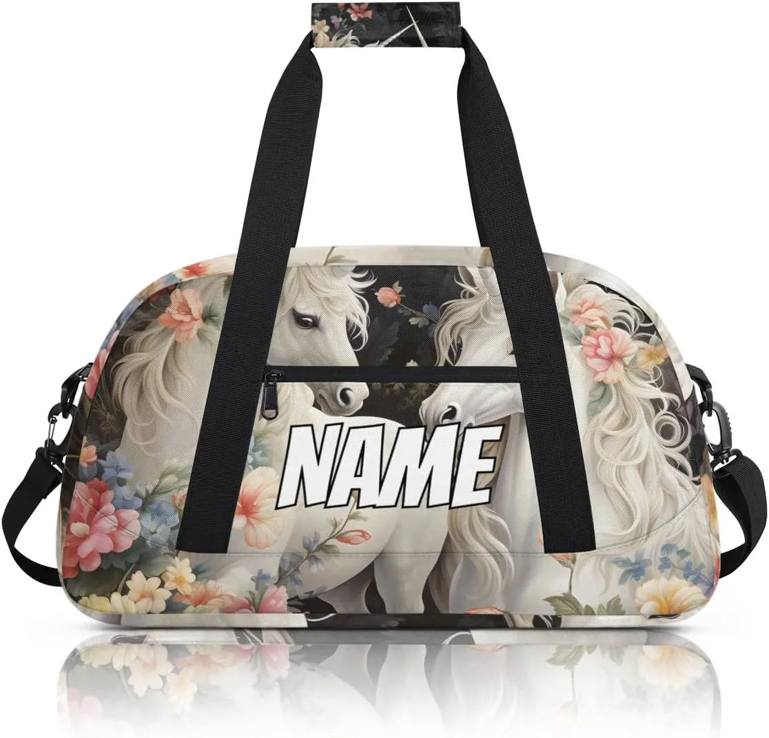 Personalized Custom Gym Bag for Women Men Carry on Forest Unicorn Travel Duffel Tote Romantic Flowers Overnight Workout Weekender Bag