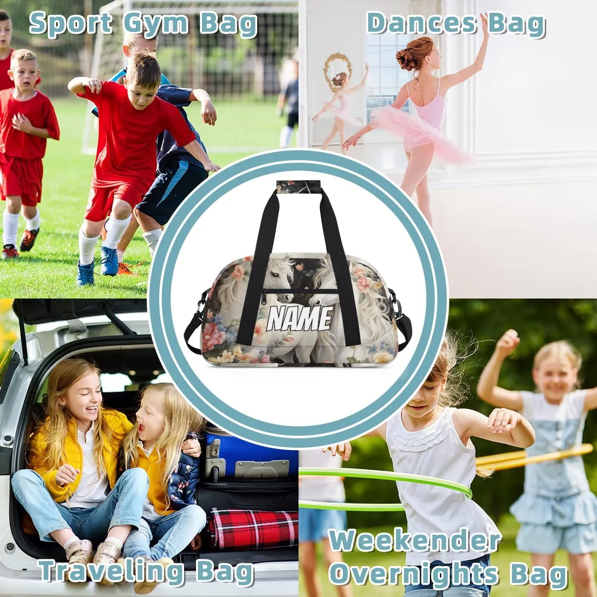 Personalized Custom Gym Bag for Women Men Carry on Forest Unicorn Travel Duffel Tote Romantic Flowers Overnight Workout Weekender Bag