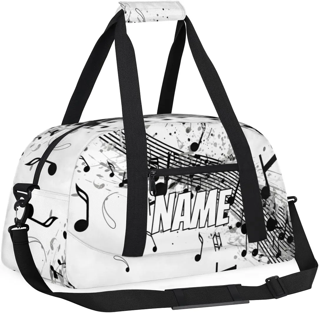 Personalized Custom Gym Bag for Women Men Carry on Music Note Travel Duffel Tote Rustic Black Overnight Workout Weekender Bag