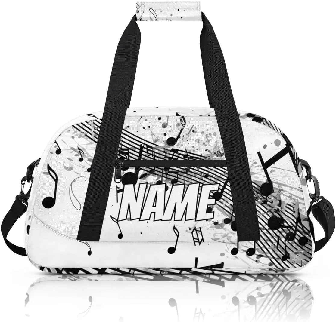 Personalized Custom Gym Bag for Women Men Carry on Music Note Travel Duffel Tote Rustic Black Overnight Workout Weekender Bag